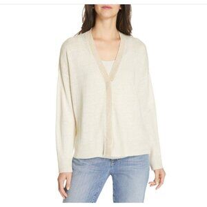 Eileen Fisher Bone Gold Trim Button Front Cardigan  Size X-Large